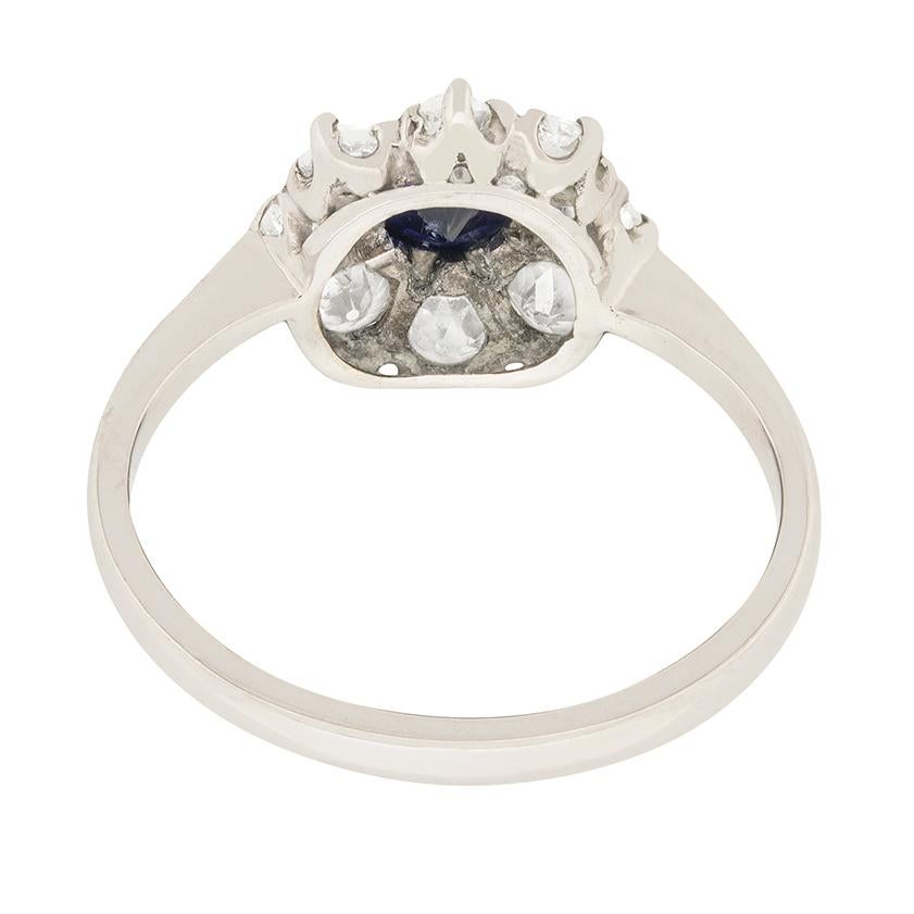 Art Deco Sapphire and Diamond Halo Ring, circa 1920s In Excellent Condition For Sale In London, GB