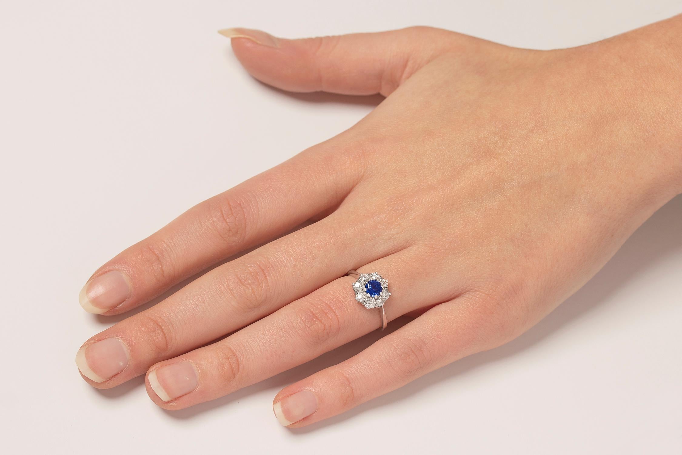 Art Deco Sapphire and Diamond Halo Ring, circa 1920s For Sale 1