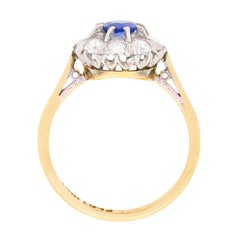 Art Deco Sapphire and Diamond Halo Ring, circa 1930s