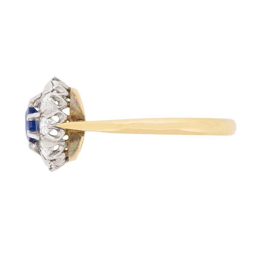 Taglio rotondo Anello a raggiera con zaffiro e diamante Art Déco, 1930 circa in vendita