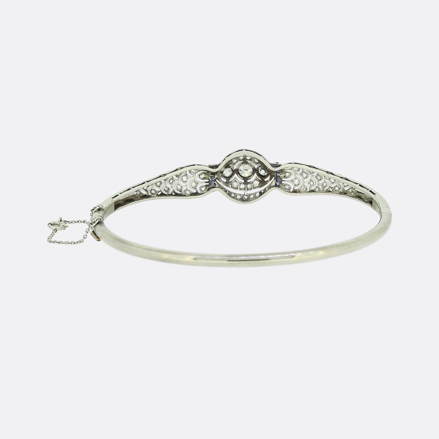 Bracelet à charnière Art déco en saphir et diamant en vente 1
