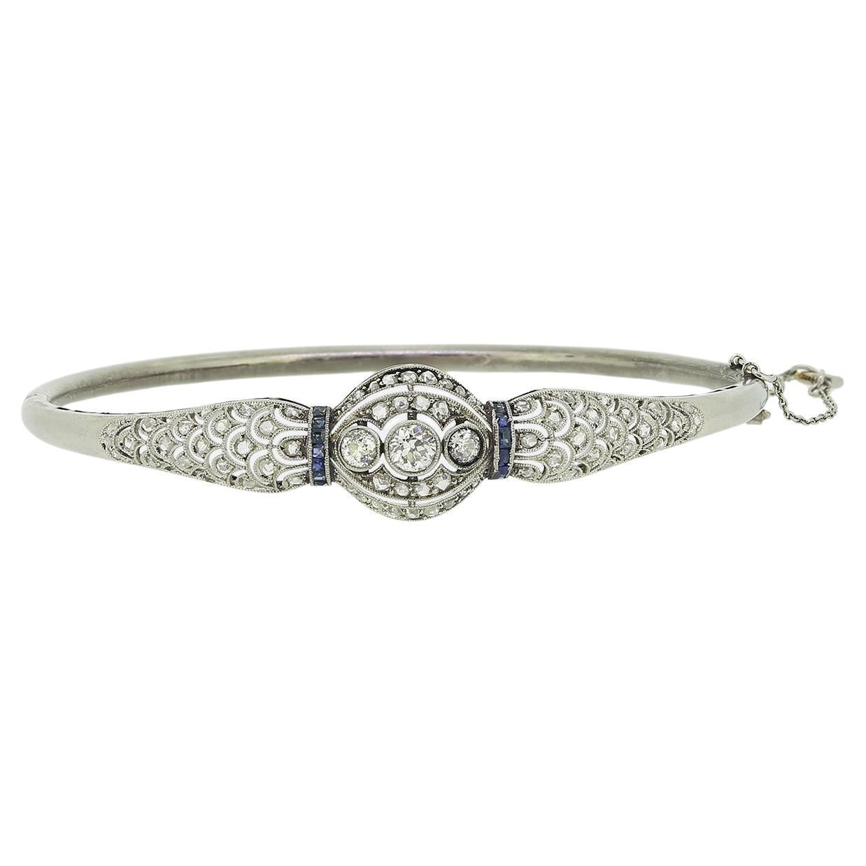 Bracelet à charnière Art déco en saphir et diamant en vente