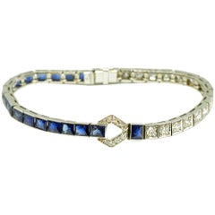 Antique Art Deco Sapphire and Diamond Line Bracelet Bangle, circa 1920