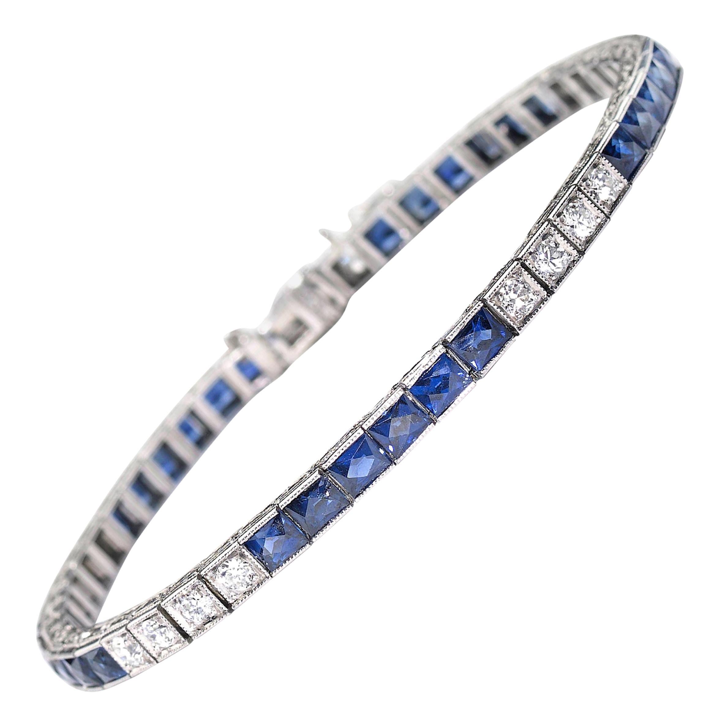 Bracelet Vintage Art Deco En Saphiret – Occasion, Style Rétro élégant