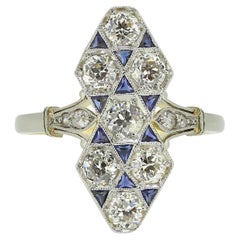 Used Art Deco Sapphire and Diamond Navette Ring