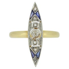 Navette-Ring mit Saphiren und Diamanten im Art déco-Stil