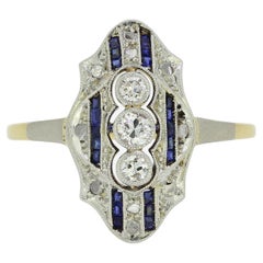 Vintage Art Deco Sapphire and Diamond Navette Ring