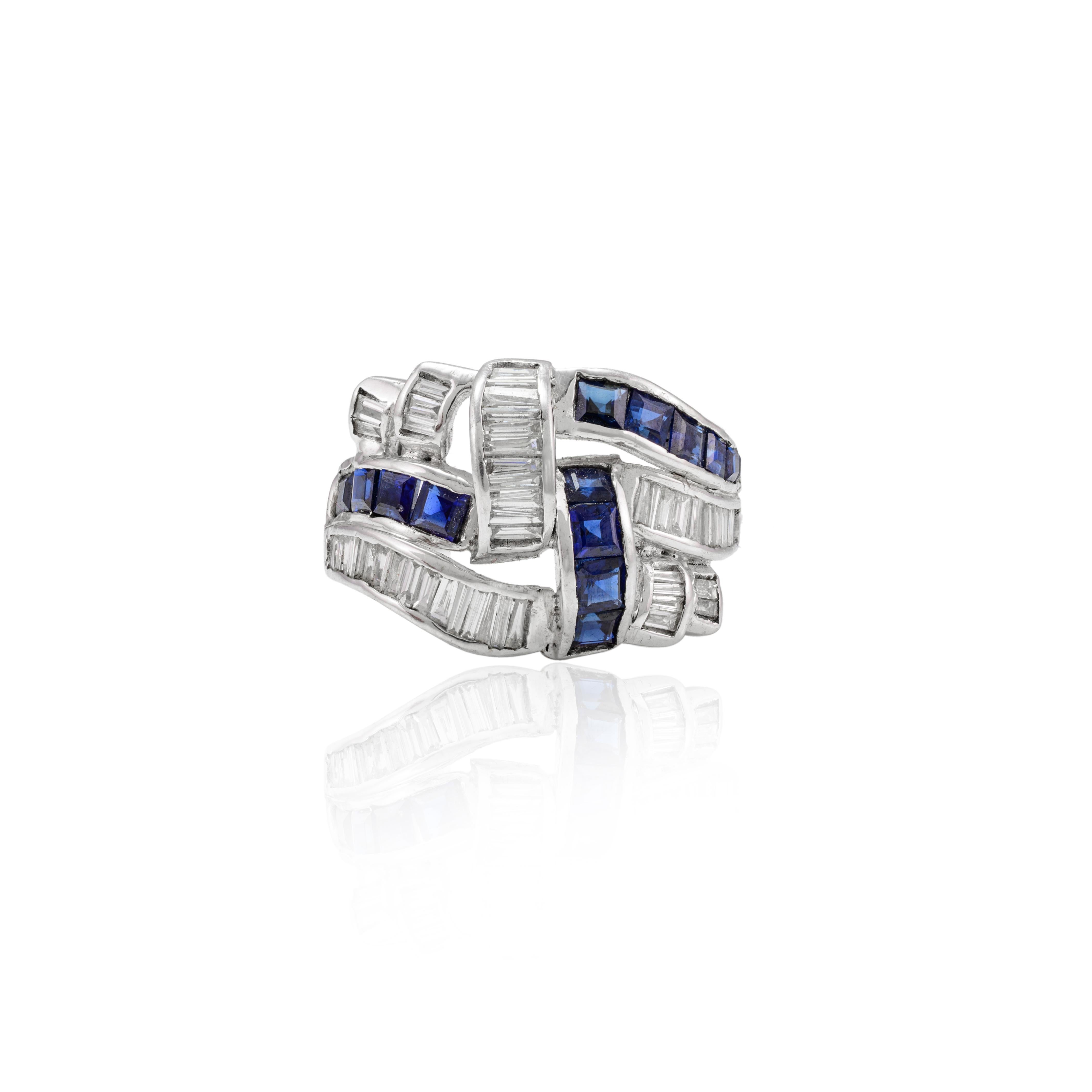 For Sale:  Art Deco 1.3 Carat Blue Sapphire and Diamond Ring in 18k Solid White Gold 6