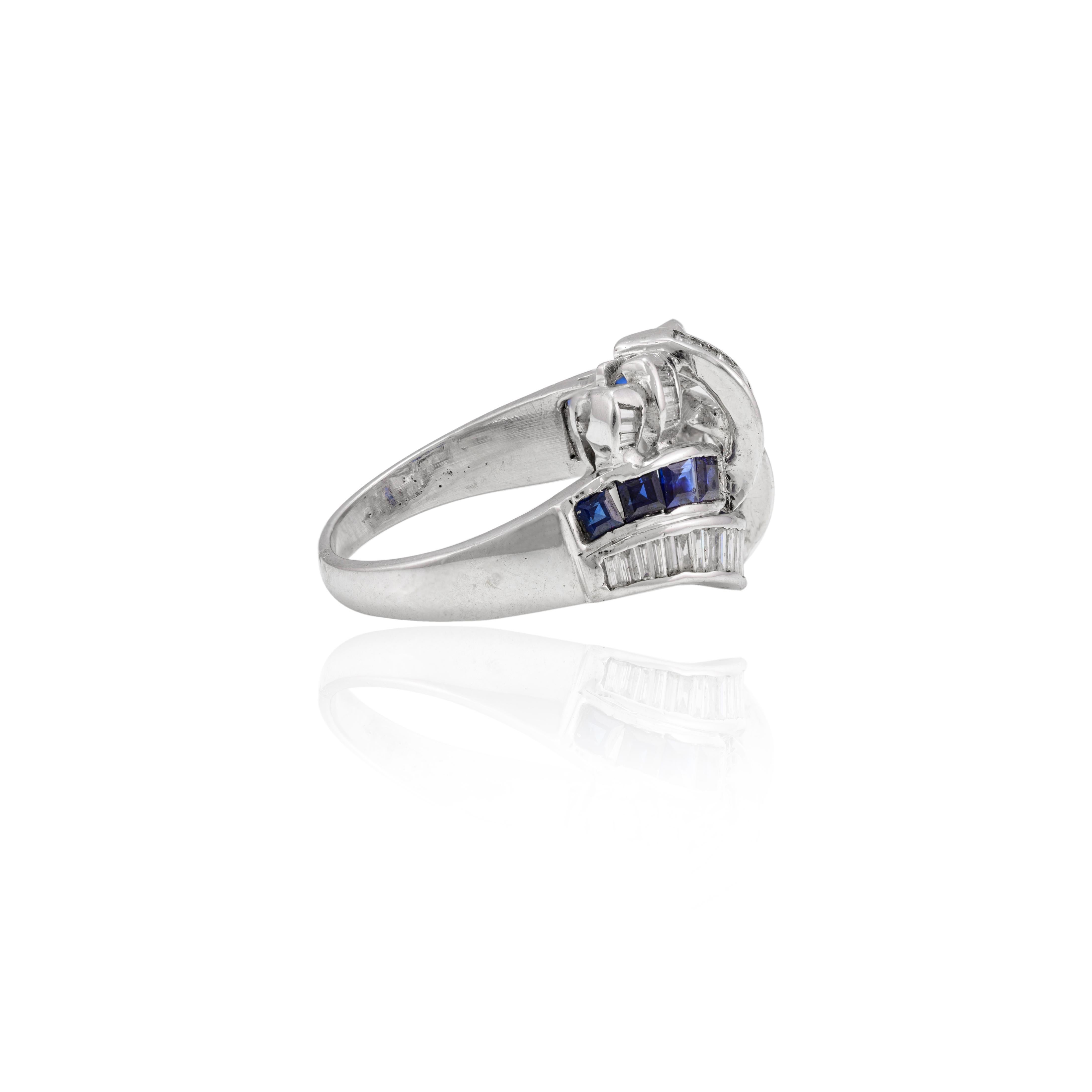 For Sale:  Art Deco 1.3 Carat Blue Sapphire and Diamond Ring in 18k Solid White Gold 7