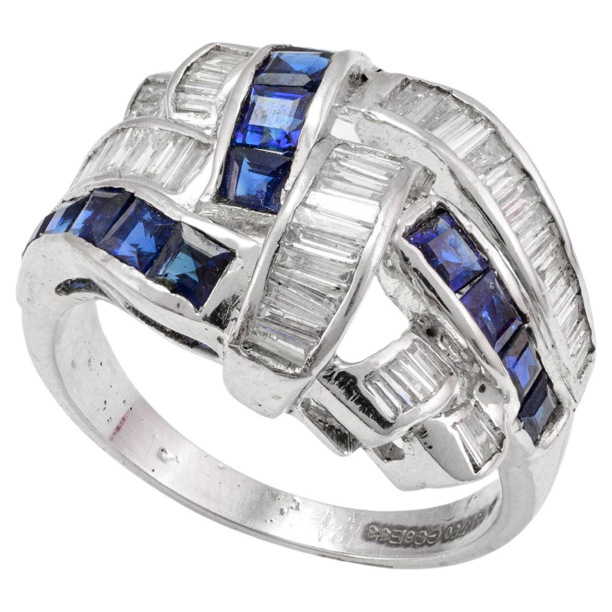 For Sale:  Art Deco 1.3 Carat Blue Sapphire and Diamond Ring in 18k Solid White Gold