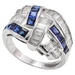 Art Deco 1.3 Carat Blue Sapphire and Diamond Ring in 18k Solid White Gold