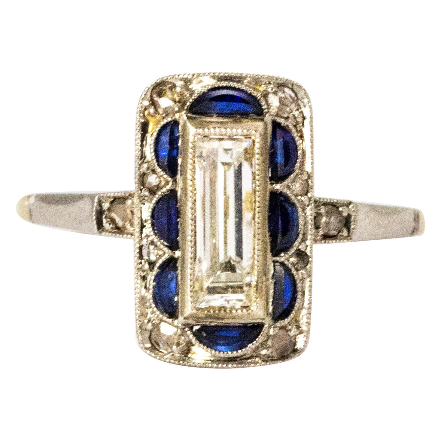 Art Deco Sapphire and Diamond Panel Ring