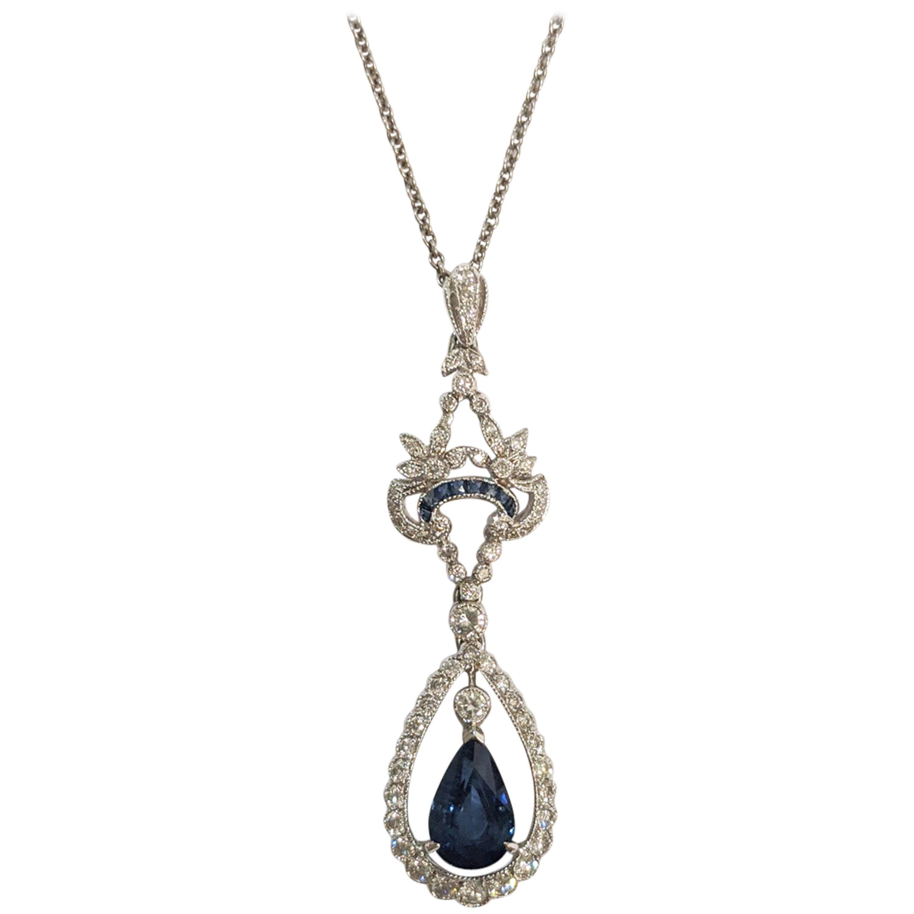 Art Deco Style Sapphire and Diamond Pendant