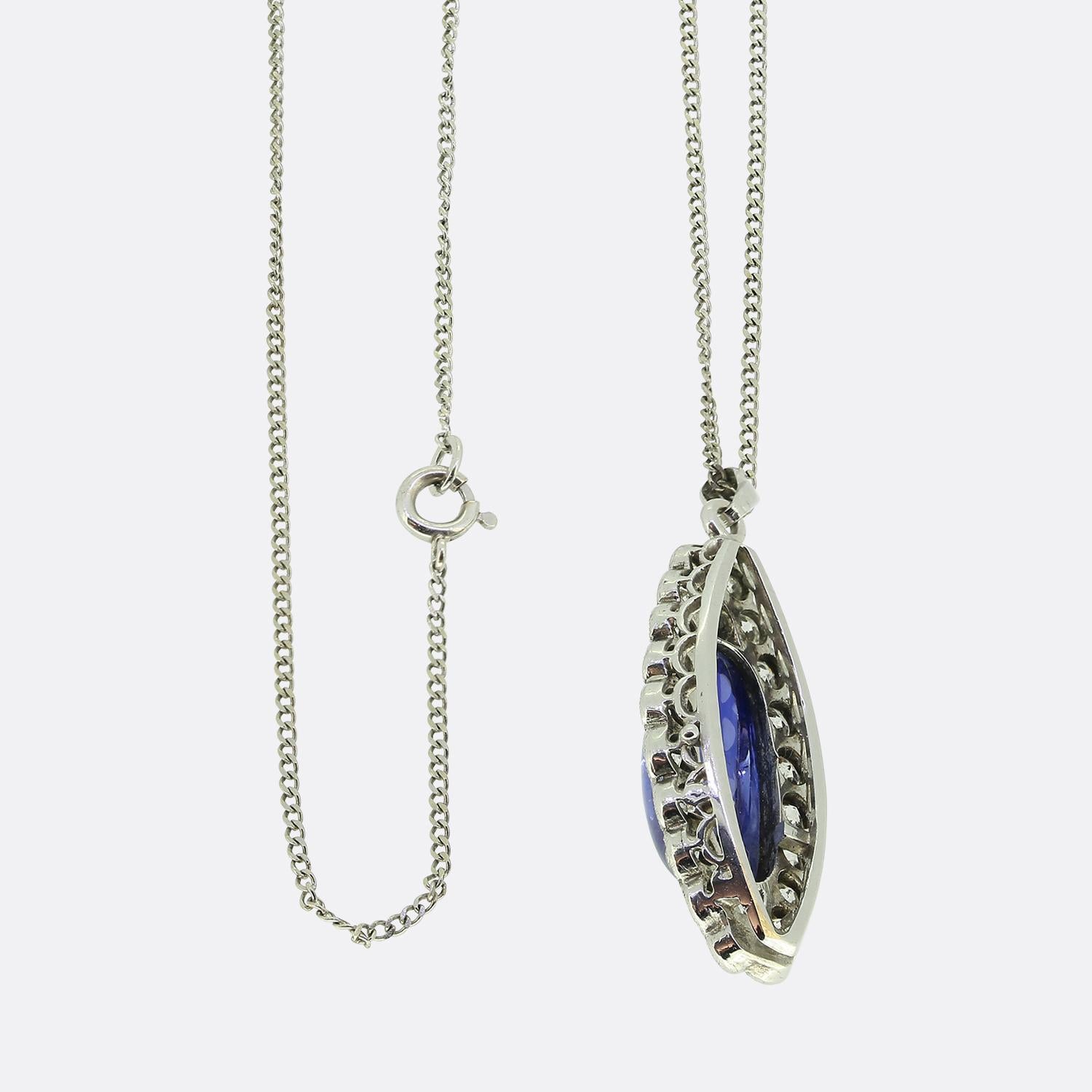 Art Deco Sapphire and Diamond Pendant Necklace In Good Condition For Sale In London, GB