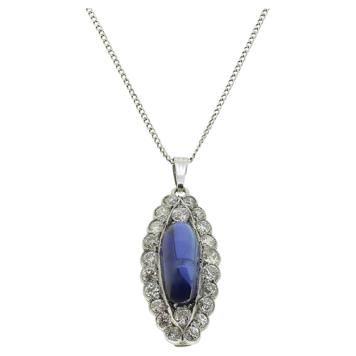 Art Deco Sapphire and Diamond Pendant Necklace