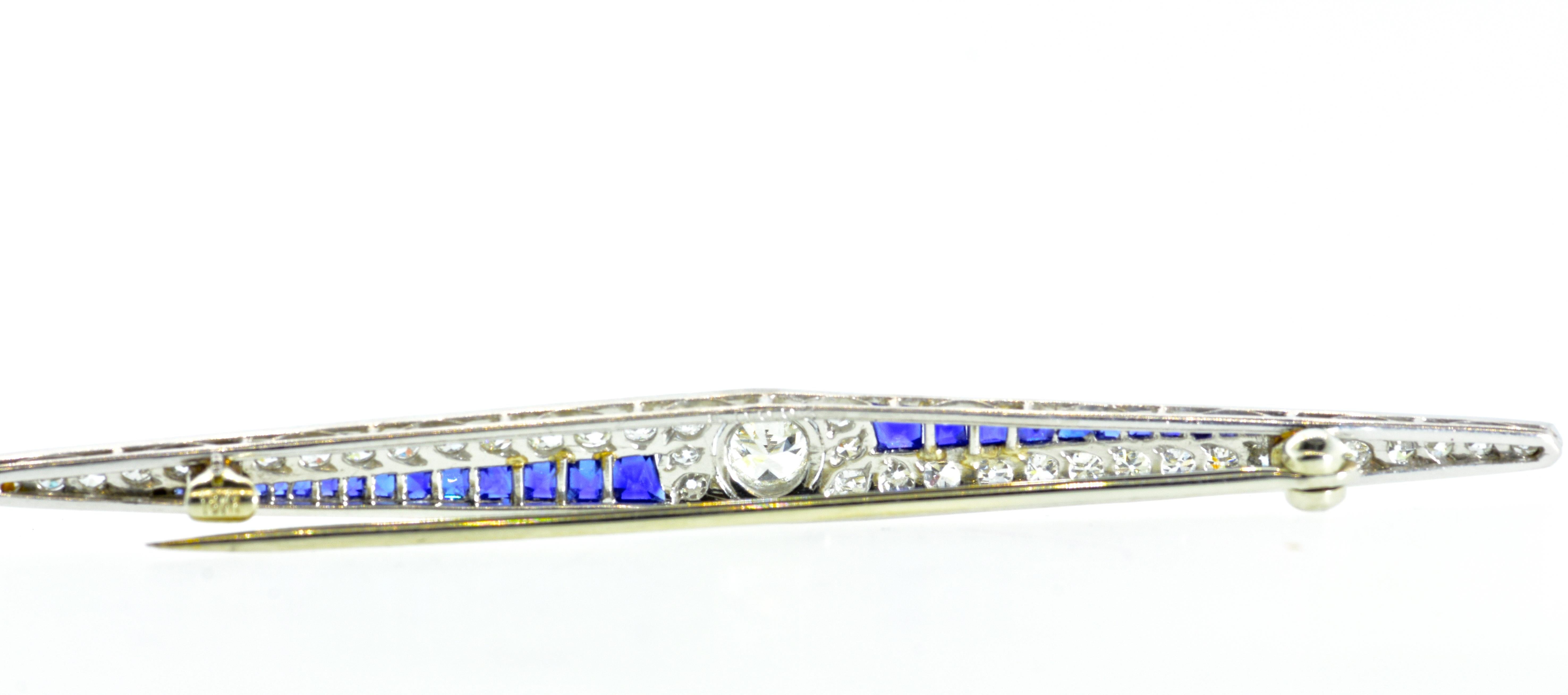 Art Deco Sapphire and Diamond Pin, circa 1920 In Excellent Condition In Aspen, CO