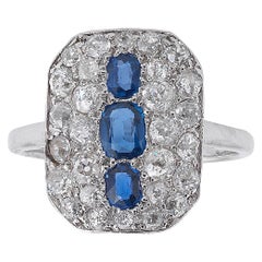Art Deco Sapphire and Diamond Plaque Ring, circa 1920