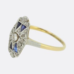 Art Deco Sapphire and Diamond Plaque Ring