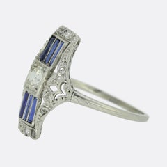 Art Deco Sapphire and Diamond Plaque Ring