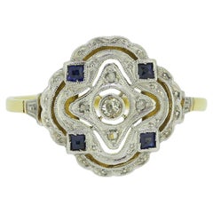 Used Art Deco Sapphire and Diamond Plaque Ring