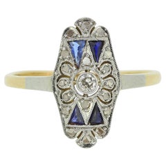 Antique Art Deco Sapphire and Diamond Plaque Ring