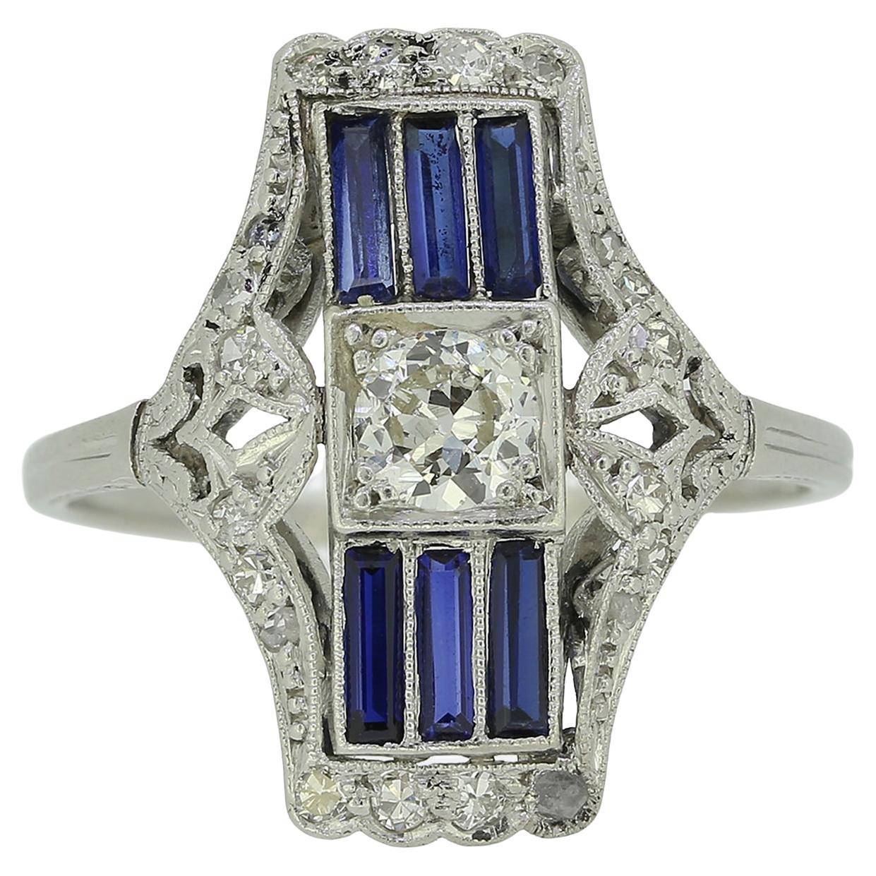 Art Deco Sapphire and Diamond Plaque Ring