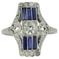 Art Deco Sapphire and Diamond Plaque Ring
