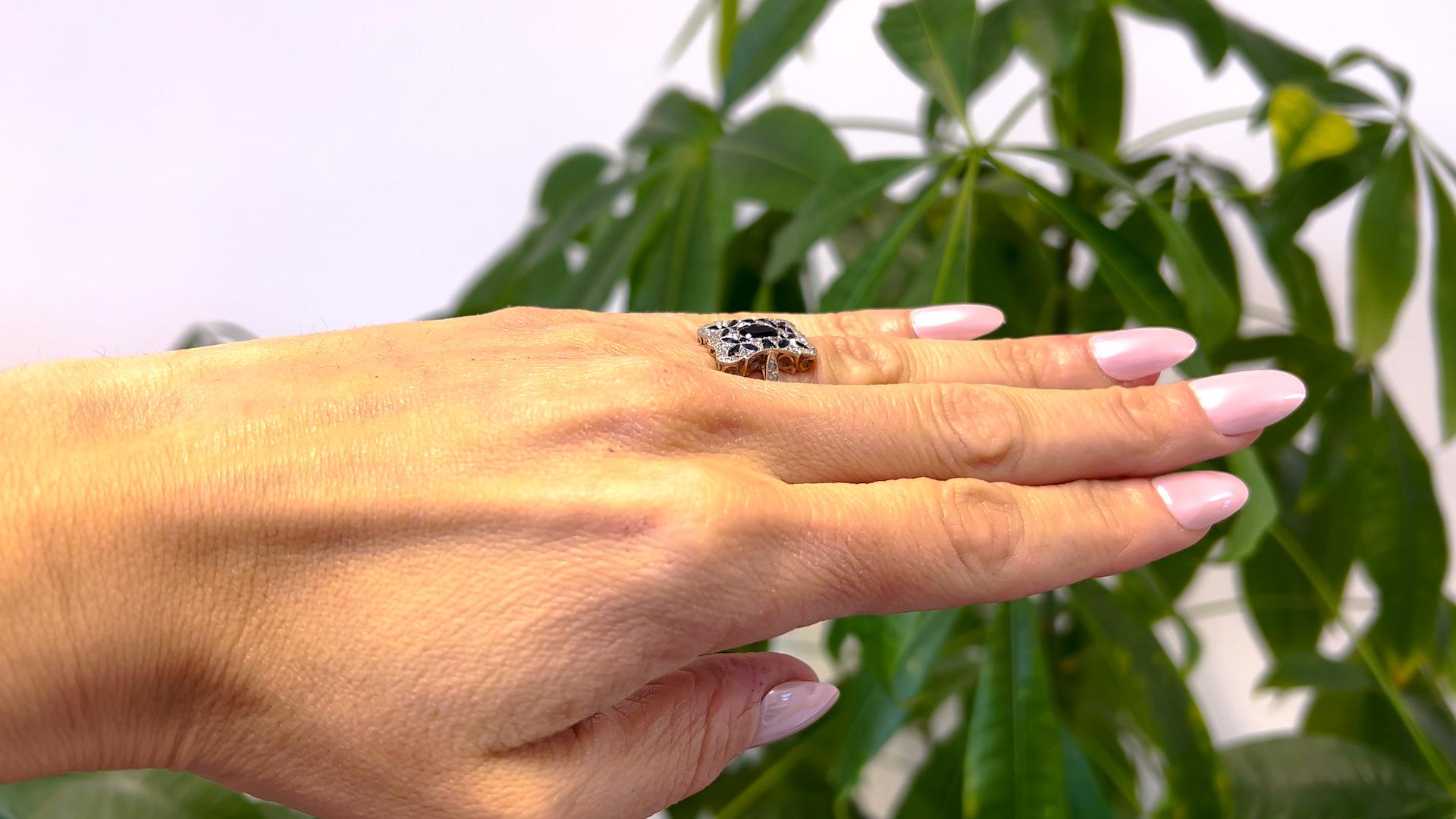 Art Deco Saphir und Diamant Platin 18k Roségold Dinner-Ring im Zustand „Hervorragend“ in Beverly Hills, CA