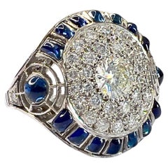 Art Deco Sapphire and Diamond Platinum 950 Ring