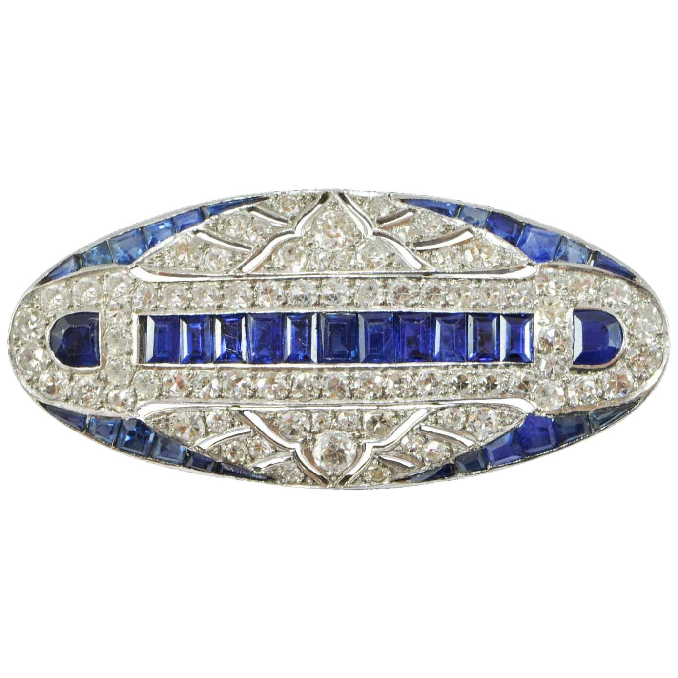 Art Deco Sapphire and Diamond Platinum Brooch