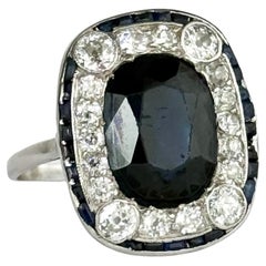 Art Deco Sapphire and Diamond Platinum Cluster Panel Ring
