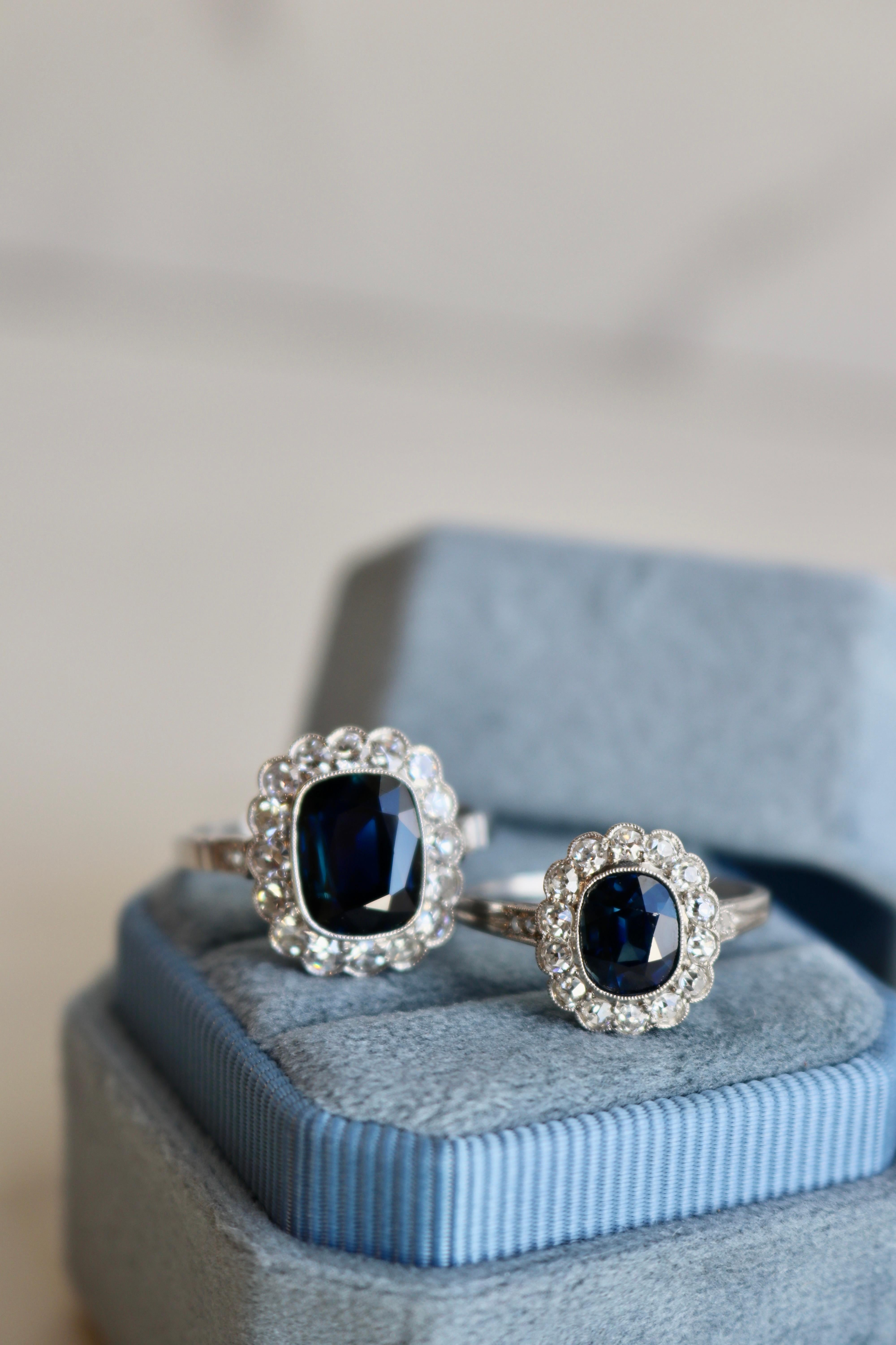 Art Deco Sapphire and Diamond Platinum Cluster Ring 1
