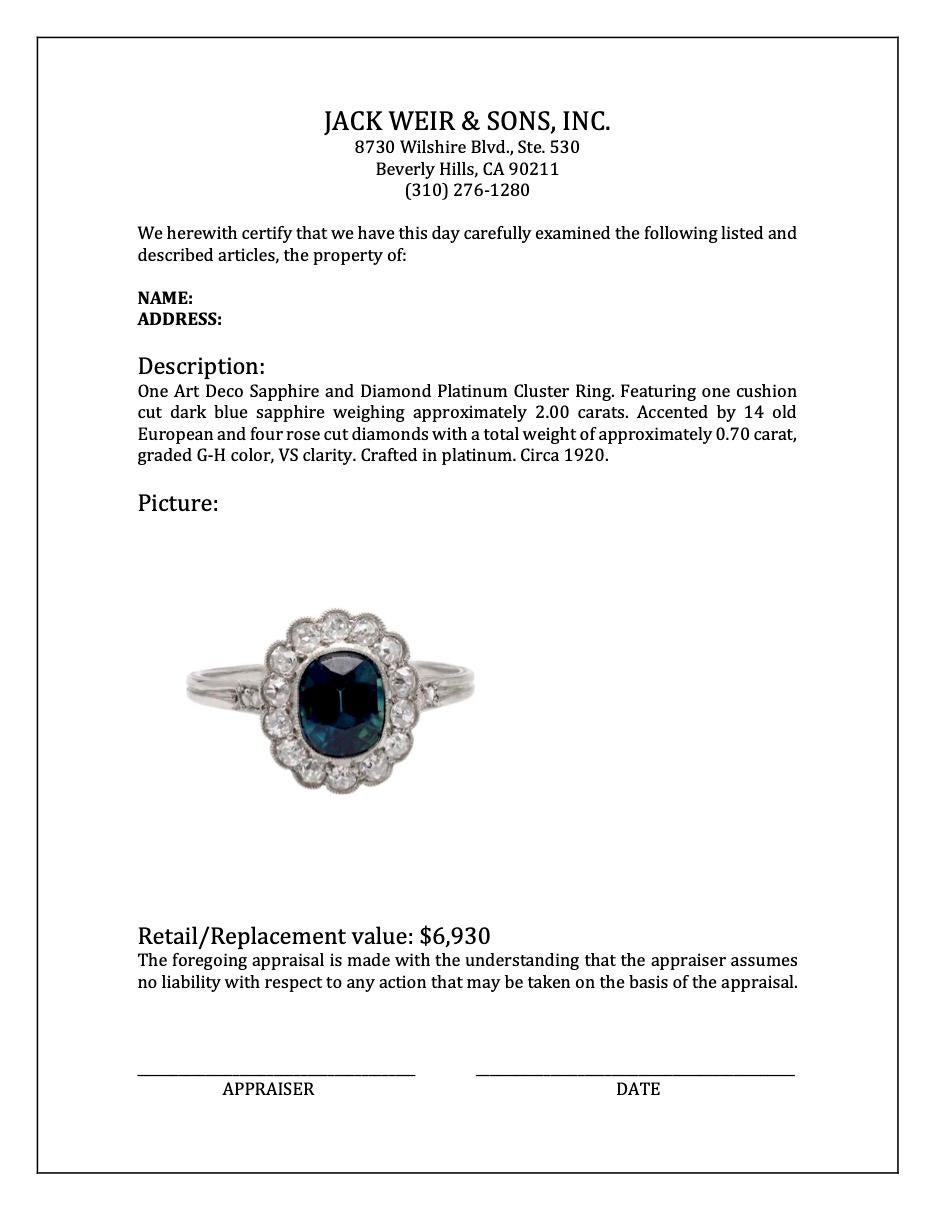 Art Deco Sapphire and Diamond Platinum Cluster Ring 2