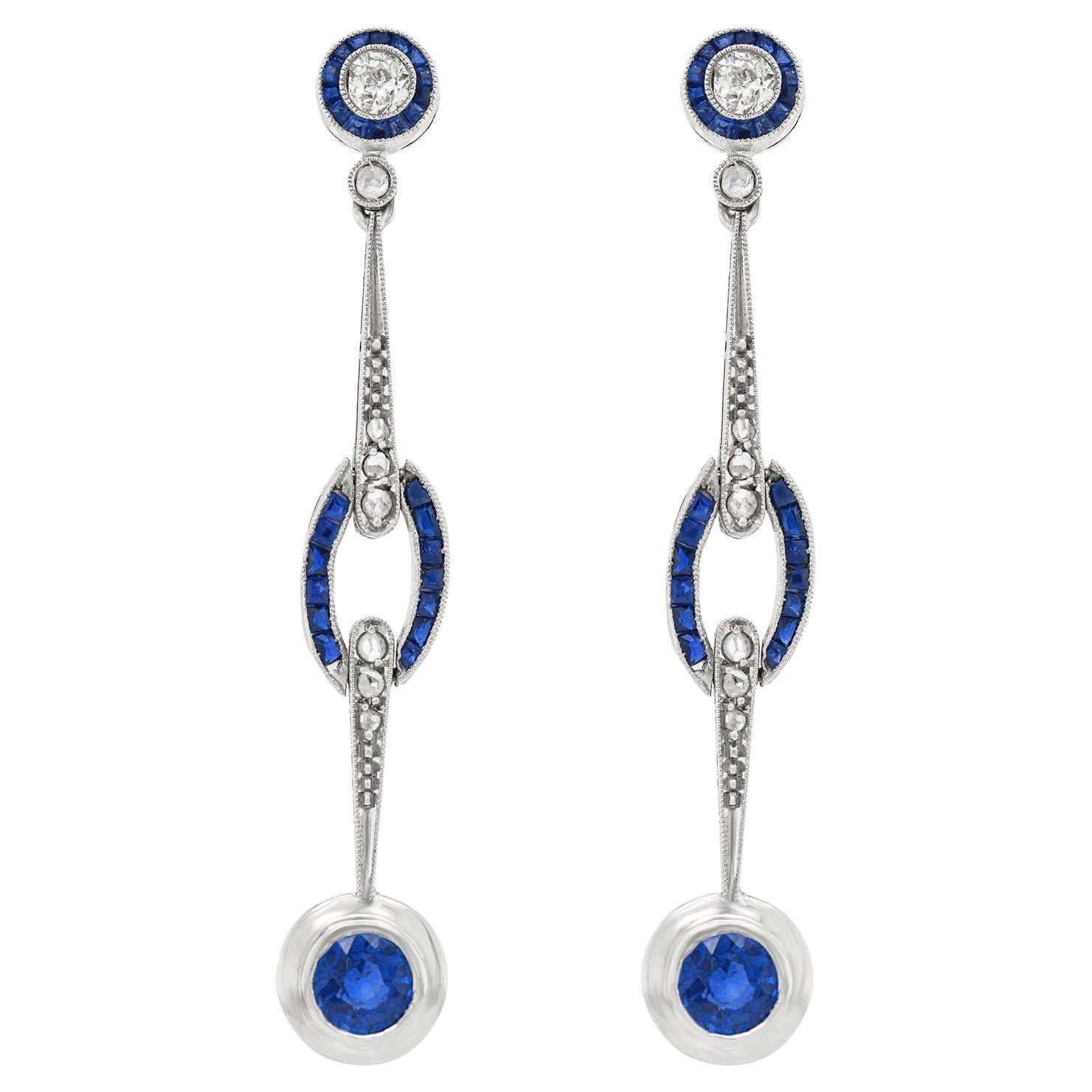 Art Deco Sapphire and Diamond Platinum Earrings
