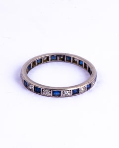 Art Deco Sapphire and Diamond Platinum Eternity Band