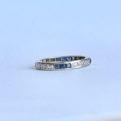 Art Deco Sapphire and Diamond Platinum Eternity Band