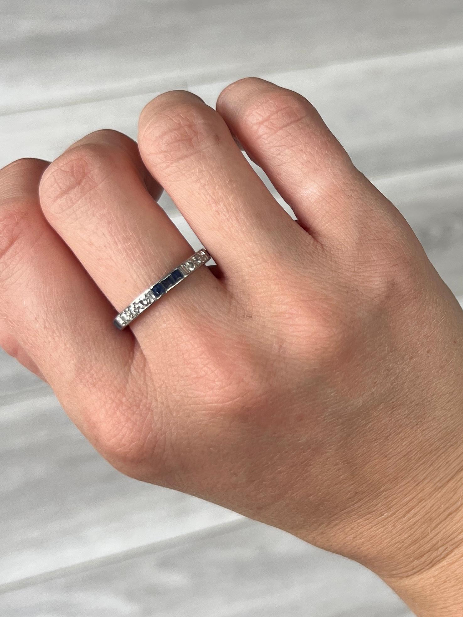Square Cut Art Deco Sapphire and Diamond Platinum Eternity Band
