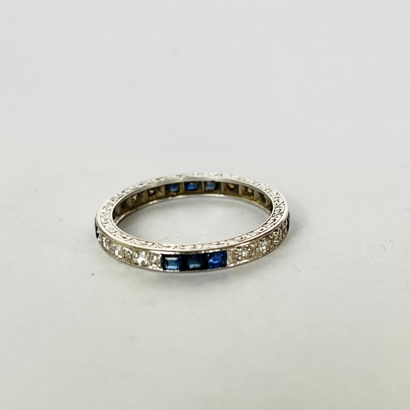 Art Deco Sapphire and Diamond Platinum Eternity Band In Fair Condition In Chipping Campden, GB