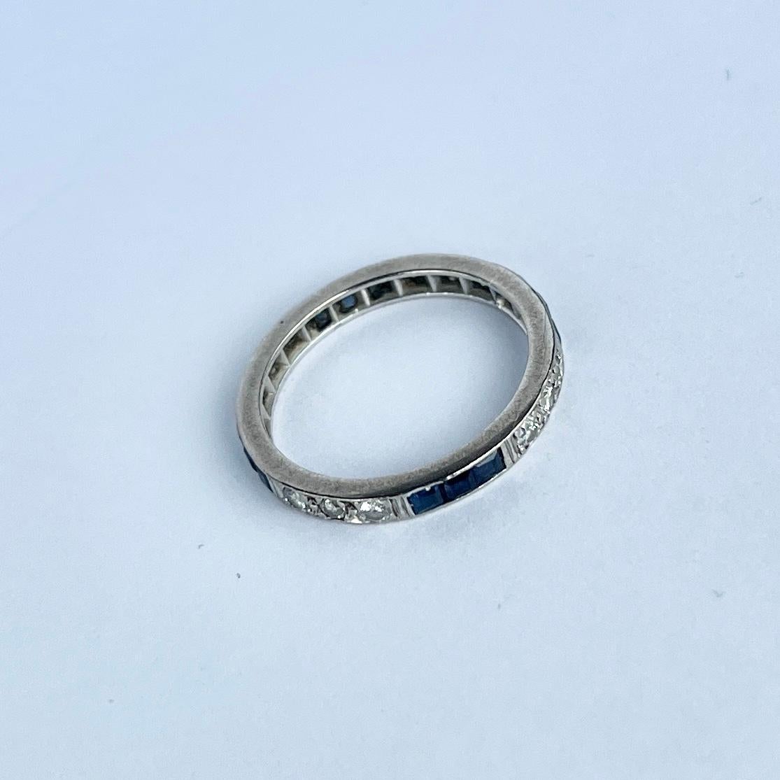 Art Deco Sapphire and Diamond Platinum Eternity Band In Fair Condition In Chipping Campden, GB