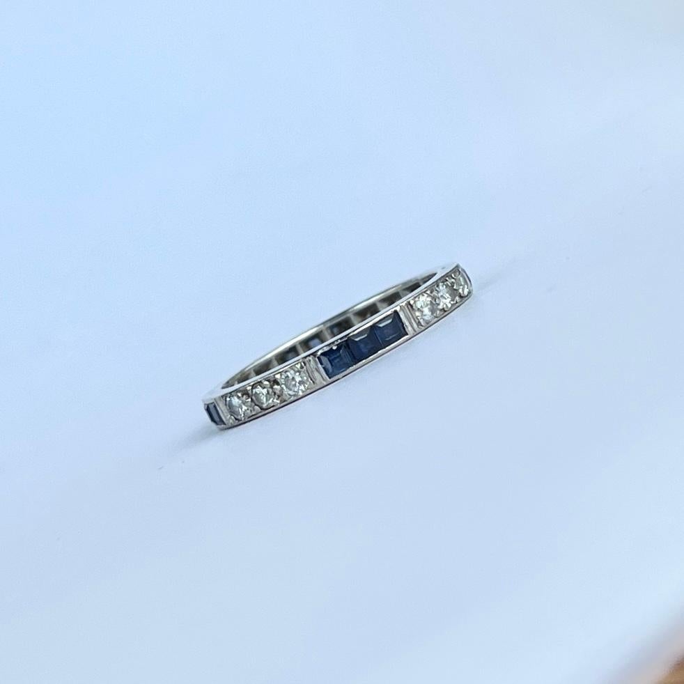 Women's Art Deco Sapphire and Diamond Platinum Eternity Band