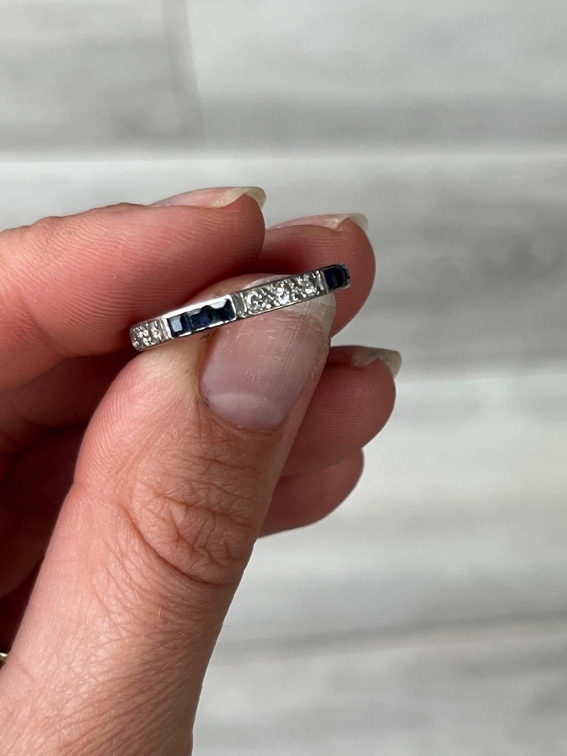 Art Deco Sapphire and Diamond Platinum Eternity Band 1