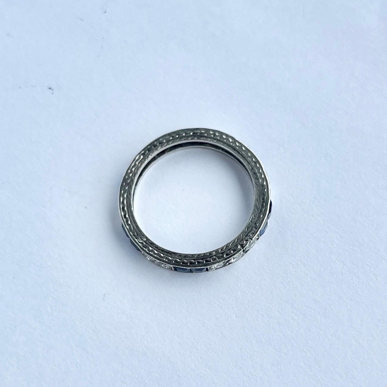 Art Deco Sapphire and Diamond Platinum Eternity Band 1