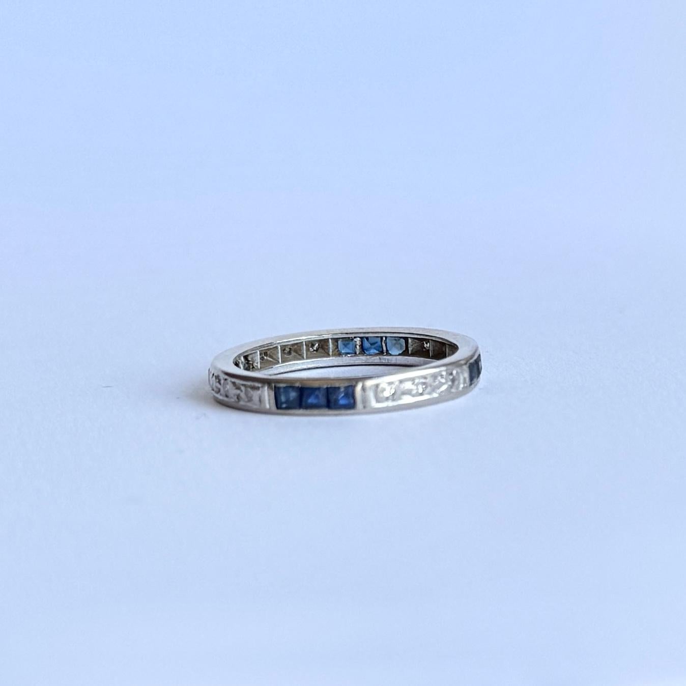 Art Deco Sapphire and Diamond Platinum Eternity Band For Sale 1