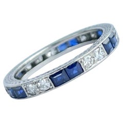 Art Deco Sapphire and Diamond Platinum Eternity Band