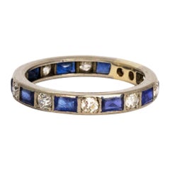 Antique Art Deco Sapphire and Diamond Platinum Eternity Ring