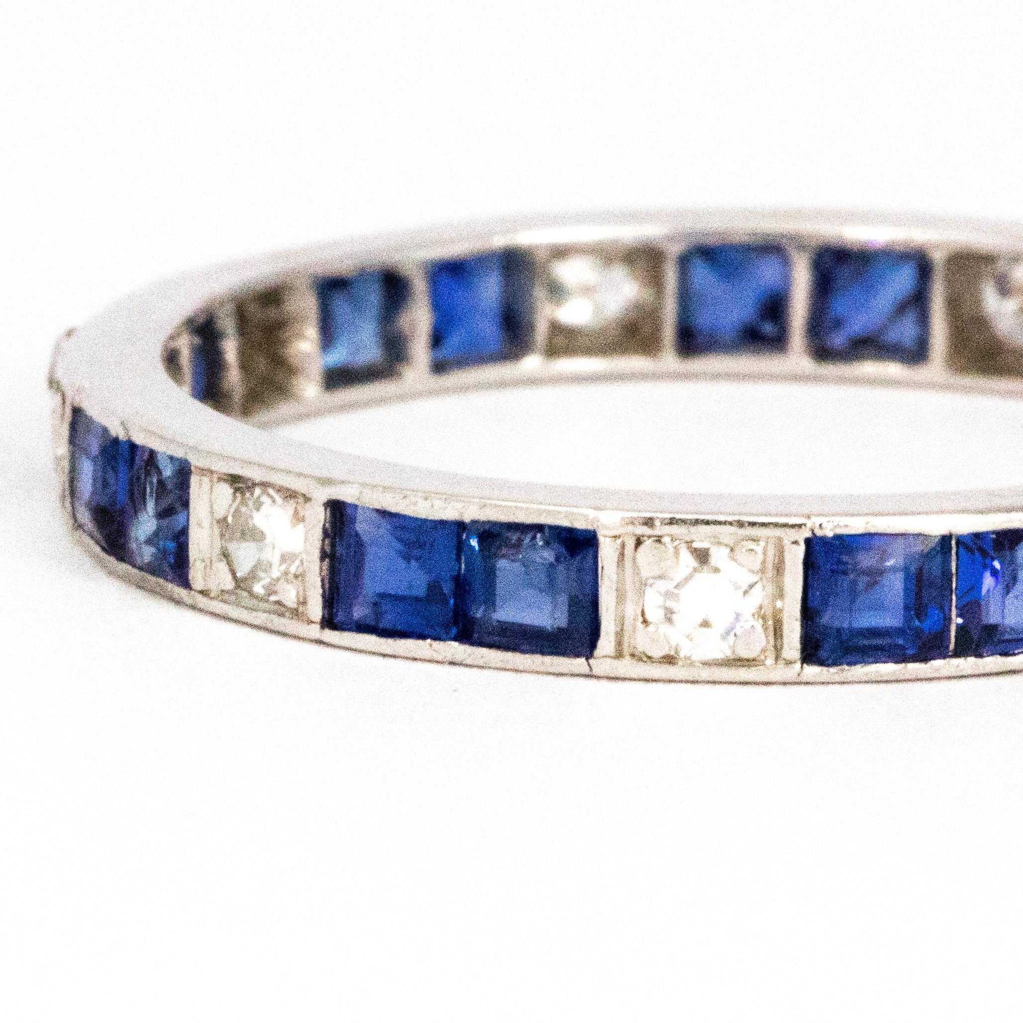 Art Deco Sapphire and Diamond Platinum Full Eternity Band In Good Condition In Chipping Campden, GB