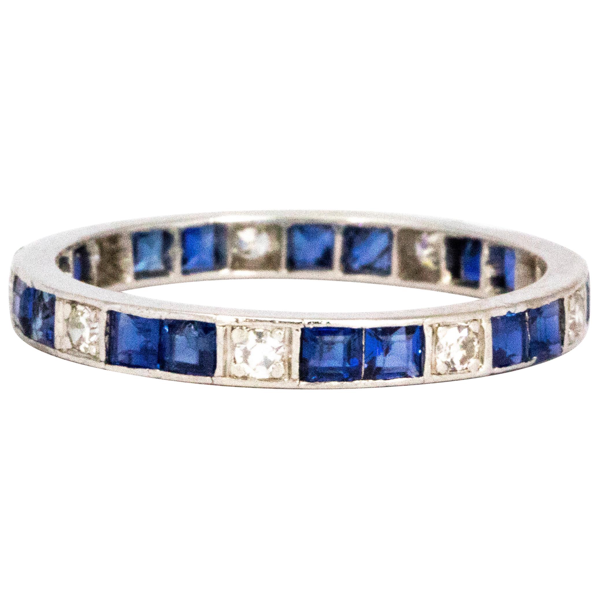 Art Deco Sapphire and Diamond Platinum Full Eternity Band