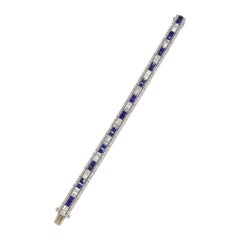 Art Deco Sapphire and Diamond Platinum Line Bracelet