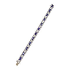 Art Deco Sapphire and Diamond Platinum Line Bracelet