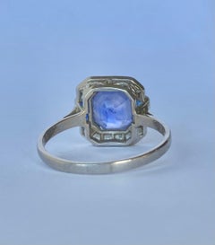 Art Deco Sapphire and Diamond Platinum Panel Ring, Certified